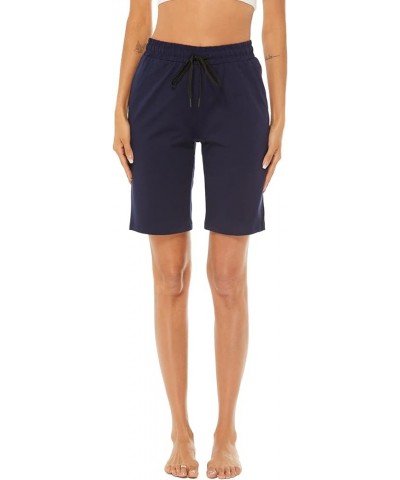 Women's 10" Cotton Jersey Bermuda Knee Length Sweat Shorts with Pockets Navy $14.55 Activewear