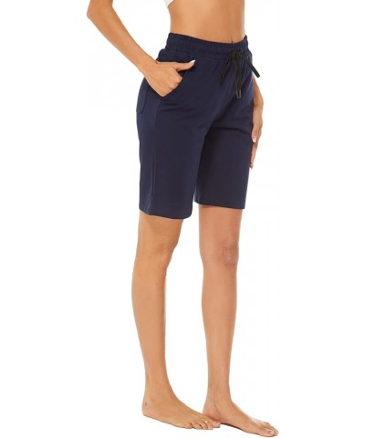 Women's 10" Cotton Jersey Bermuda Knee Length Sweat Shorts with Pockets Navy $14.55 Activewear