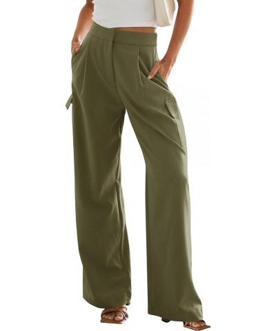 Women's Loose Dress Pants Work Casual Pleated Wide Leg Cargo Pants with Pockets Army Green (Size Up) $25.19 Pants