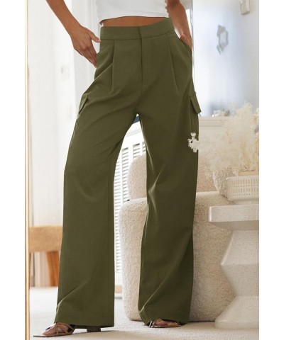 Women's Loose Dress Pants Work Casual Pleated Wide Leg Cargo Pants with Pockets Army Green (Size Up) $25.19 Pants