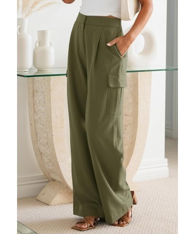 Women's Loose Dress Pants Work Casual Pleated Wide Leg Cargo Pants with Pockets Army Green (Size Up) $25.19 Pants