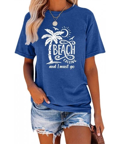 Women Los Angeles Graphic T Shirts California Letter Print Short Sleeve Tee Loose Casual Tops 44 Blue $10.56 T-Shirts