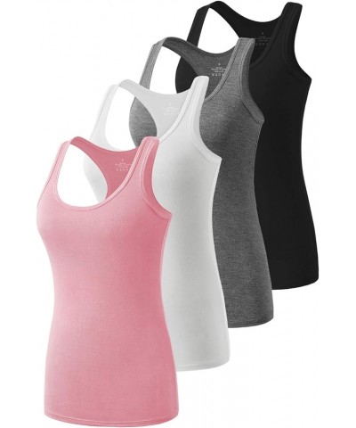 Racerback Workout Tank Tops for Women Basic Athletic Tanks Yoga Undershirt Sleeveless Exercise Tops 4 Pack A-black/White/Grey...