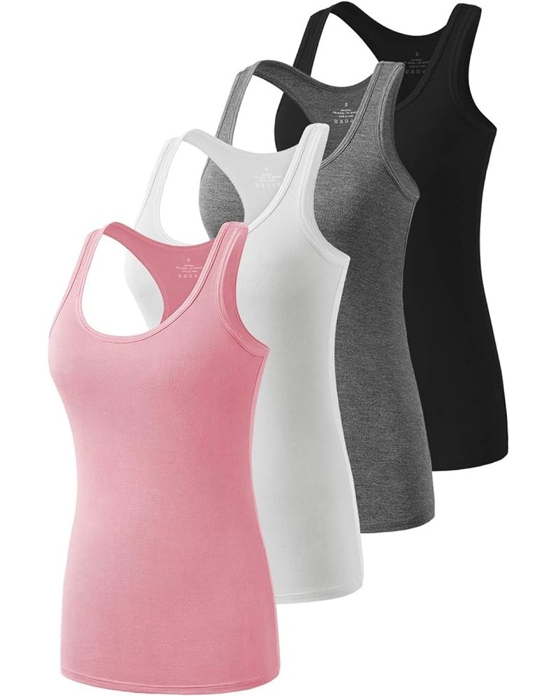 Racerback Workout Tank Tops for Women Basic Athletic Tanks Yoga Undershirt Sleeveless Exercise Tops 4 Pack A-black/White/Grey...