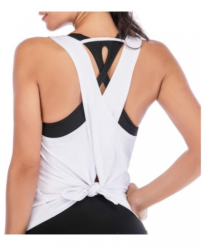 Tie Back Workout Tank for Women Loose Fit Cross Back Strappy Yoga Running Shirts Open Back Athletic Tanks White $11.33 Active...