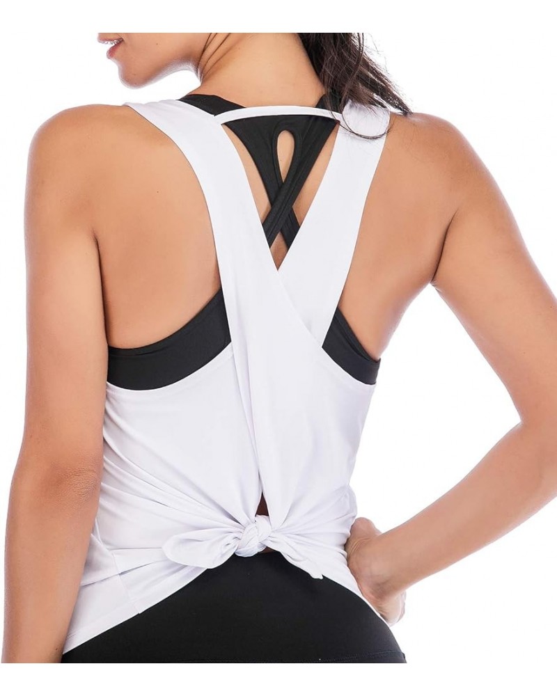 Tie Back Workout Tank for Women Loose Fit Cross Back Strappy Yoga Running Shirts Open Back Athletic Tanks White $11.33 Active...