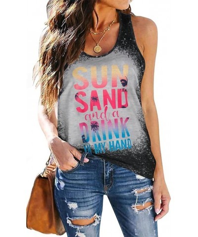 Sun Sand and A Drink in My Hand Tank Women Beach Coconut Trees Graphic Shirt Vacation Sleeveless Tops Bleach Green $10.19 Tanks