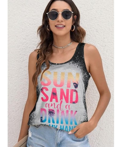 Sun Sand and A Drink in My Hand Tank Women Beach Coconut Trees Graphic Shirt Vacation Sleeveless Tops Bleach Green $10.19 Tanks