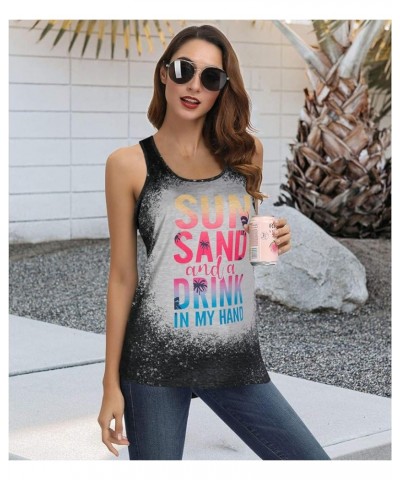 Sun Sand and A Drink in My Hand Tank Women Beach Coconut Trees Graphic Shirt Vacation Sleeveless Tops Bleach Green $10.19 Tanks