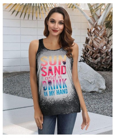 Sun Sand and A Drink in My Hand Tank Women Beach Coconut Trees Graphic Shirt Vacation Sleeveless Tops Bleach Green $10.19 Tanks