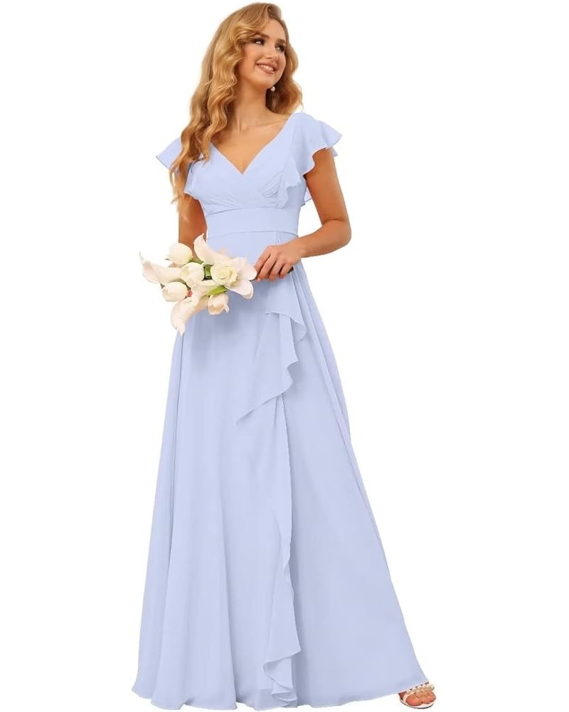 Long Chiffon Bridesmaid Dresses for Women V Neck Ruffled Split Long Formal Evening Dress CM176 Lavender $24.08 Dresses