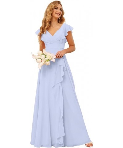 Long Chiffon Bridesmaid Dresses for Women V Neck Ruffled Split Long Formal Evening Dress CM176 Lavender $24.08 Dresses