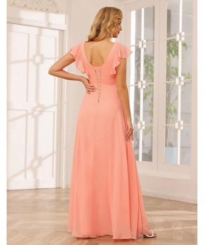 Long Chiffon Bridesmaid Dresses for Women V Neck Ruffled Split Long Formal Evening Dress CM176 Lavender $24.08 Dresses