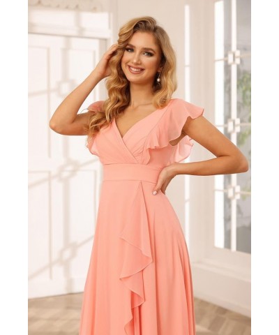 Long Chiffon Bridesmaid Dresses for Women V Neck Ruffled Split Long Formal Evening Dress CM176 Lavender $24.08 Dresses