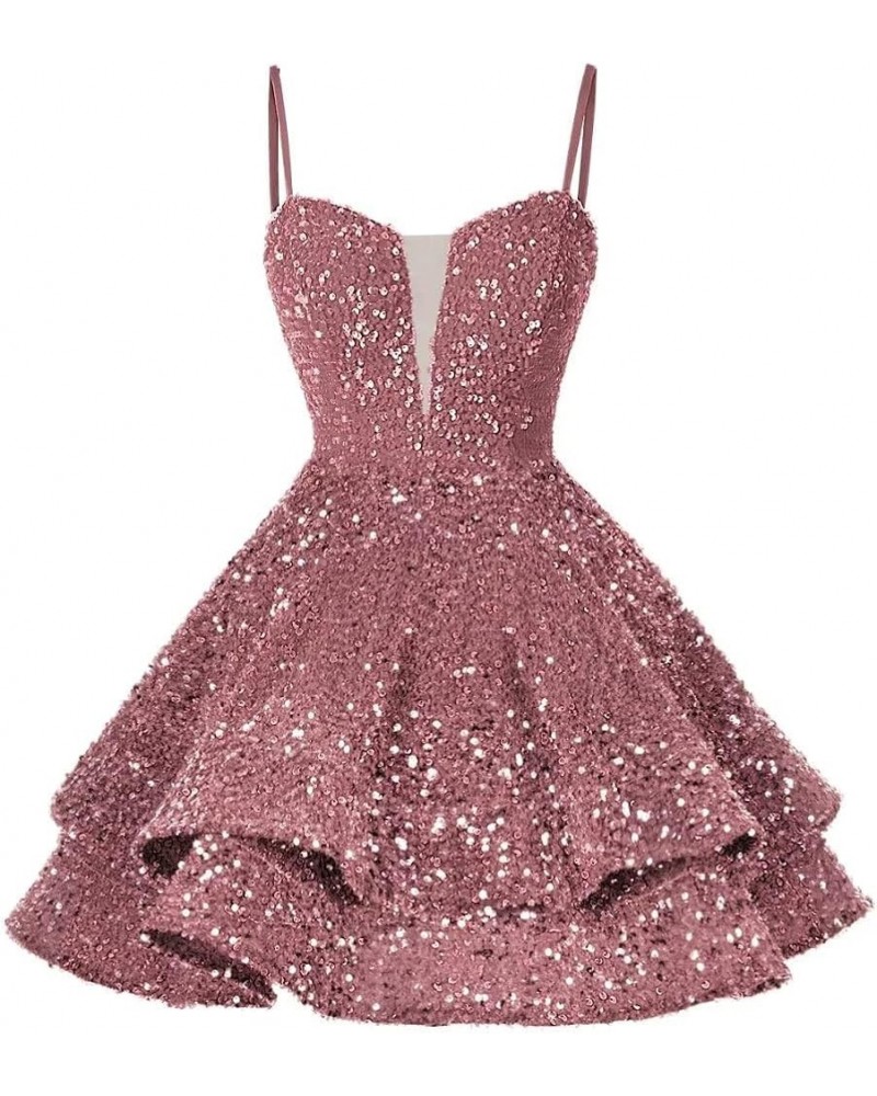 Sequin Short Homecoming Dress for Teens 2023 Sparkly Prom Dress Sweet 16 Photo Shoot Cocktail Gowns RO058 Dusty Rose $19.14 D...