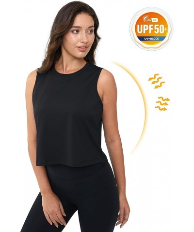 Women's Crop Tops UPF 50+ Workout Cropped Tank Tops Athletic Shirts Sun Protection Quick Dry Yoga Gym Tees Black $10.33 Activ...