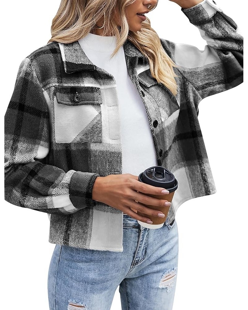 Flannels for Women Cropped Shacket Jacket Fashion Plaid Button Down Shirt 2023 Fall Coat Tops Ydl4 $16.00 Jackets