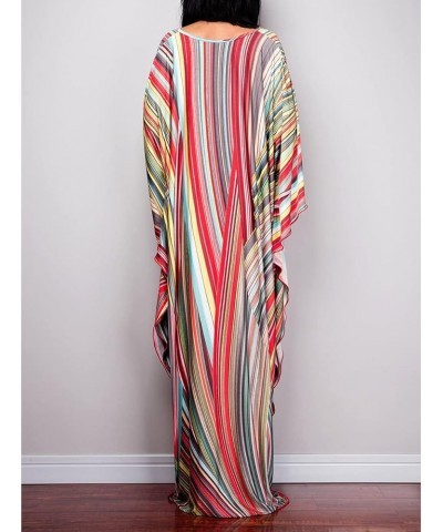 Women Ethnic Print Kaftan Beach Dress Plus Size Swimsuit Cover Up Rainbow Stripe $18.35 Swimsuits