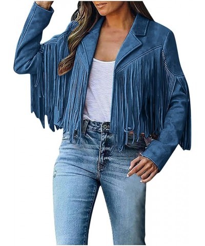 Fringe Jacket Women Western Faux Suede Leather Cardigan Jacket Cowboy Style Long Sleeve Solid Color Tassels Coat Fringe Jacke...