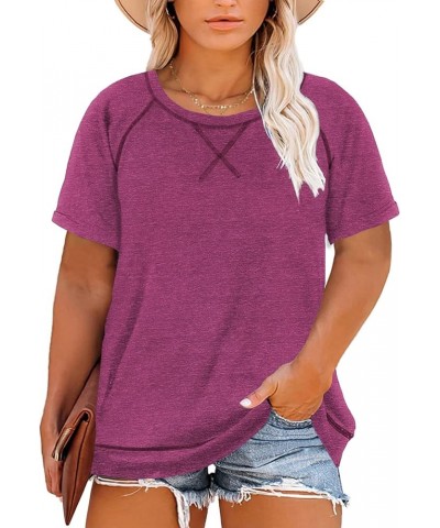 Womens Plus Size Tunic Tops Summer Short Sleeve V Neck/Crew Neck Loose Casual Tee Shirt(1X-5X) B Purple $8.34 T-Shirts