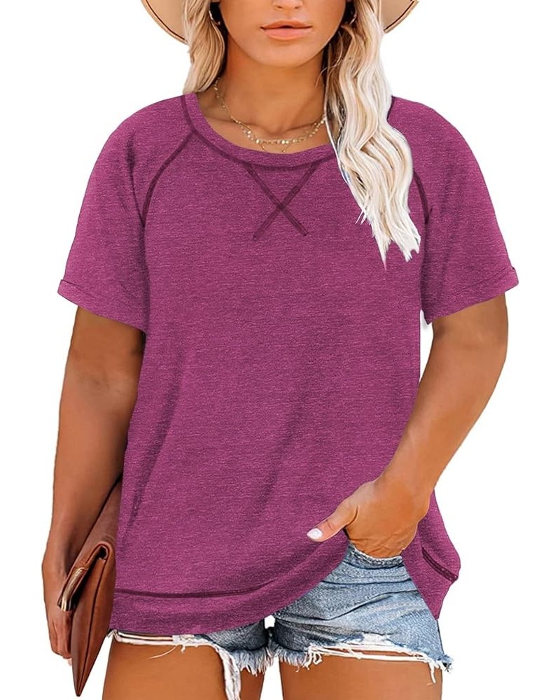 Womens Plus Size Tunic Tops Summer Short Sleeve V Neck/Crew Neck Loose Casual Tee Shirt(1X-5X) B Purple $8.34 T-Shirts