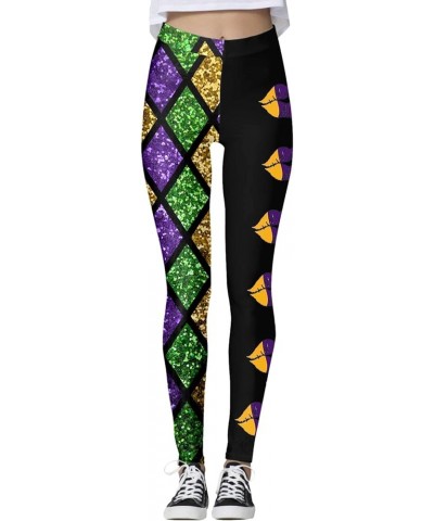 Mardi Gras Outfit for Women Mardi Gras Leggings Sequin Color Block Graphy Carnival Print Festival Party Yoga Pants Yellow $6....