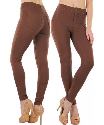 Women's Timeless Basic Versatile Skinny Fit 5-Pocket Zip-Up Ponte Pants Brown $17.07 Pants