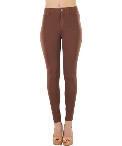 Women's Timeless Basic Versatile Skinny Fit 5-Pocket Zip-Up Ponte Pants Brown $17.07 Pants