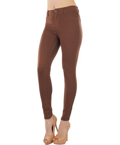 Women's Timeless Basic Versatile Skinny Fit 5-Pocket Zip-Up Ponte Pants Brown $17.07 Pants