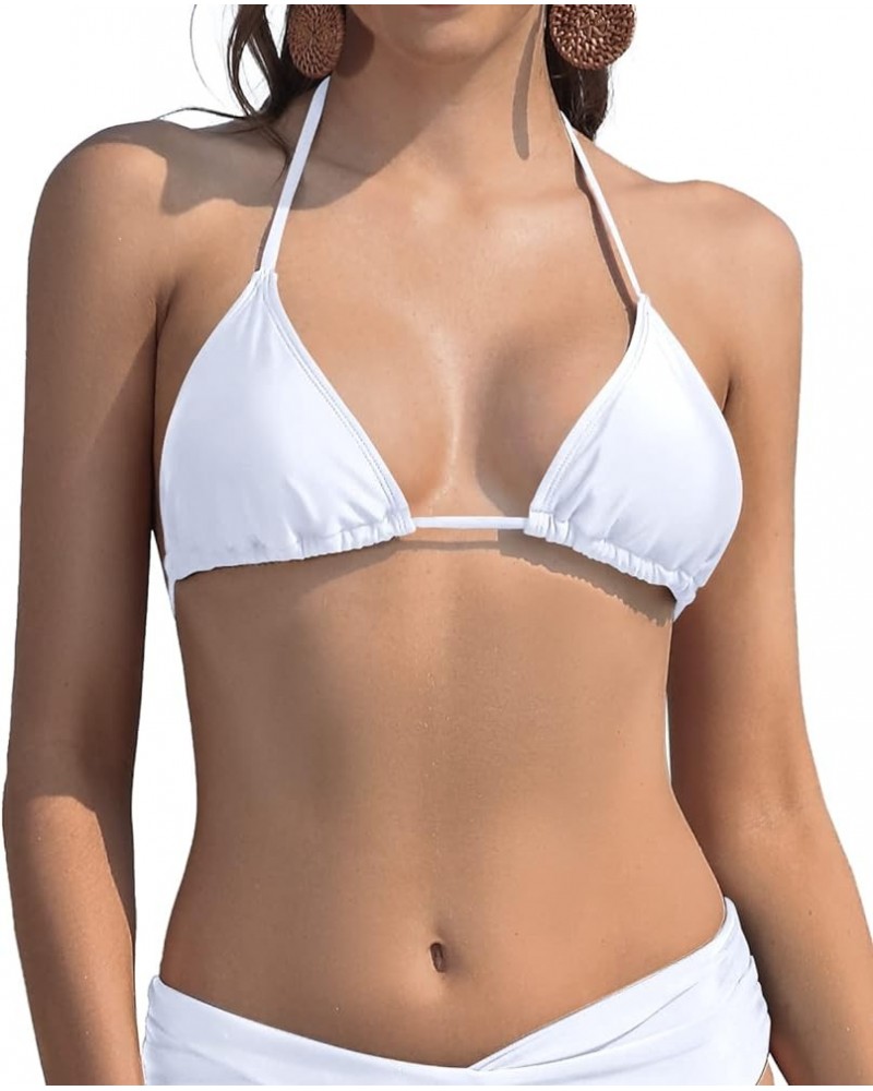 Women's Triangle Bikini Top Padded Halter Swimsuit Tops Tie String Bathing Suit Top Venice White - Top $16.29 Swimsuits