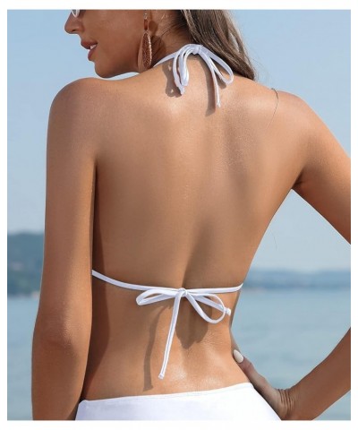 Women's Triangle Bikini Top Padded Halter Swimsuit Tops Tie String Bathing Suit Top Venice White - Top $16.29 Swimsuits