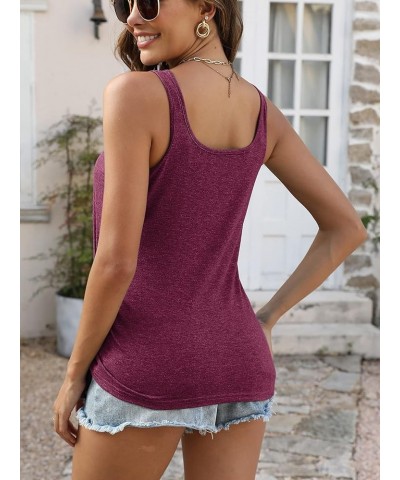 Women Scoop Neck Button Tank Top Sleeveless Ruched Drawstring Side T Shirt 2024 Purple $11.00 Tanks