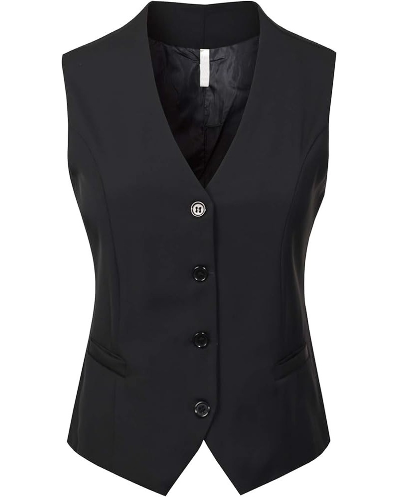 Women's Fully Lined Button Up V-Neck Tuxedo Suit Vest Waistcoat Black $15.89 Vests