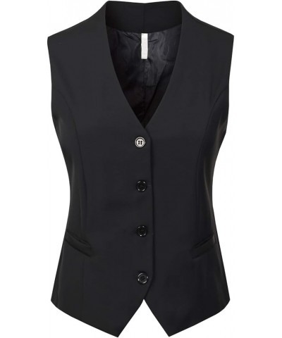 Women's Fully Lined Button Up V-Neck Tuxedo Suit Vest Waistcoat Black $15.89 Vests