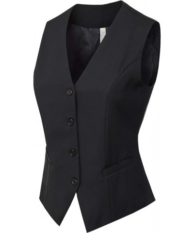 Women's Fully Lined Button Up V-Neck Tuxedo Suit Vest Waistcoat Black $15.89 Vests