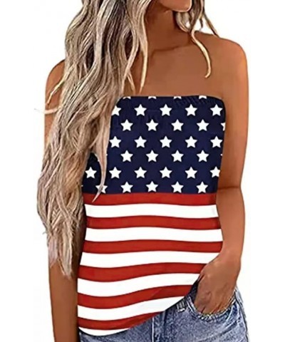 Women's American Flag Strapless Tube Tank Tops 4th of July Sleeveless Backless Bandeau Tops Summer Tee Shirts 4th of July Blu...