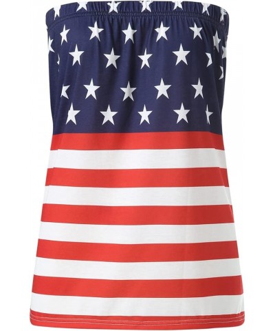 Women's American Flag Strapless Tube Tank Tops 4th of July Sleeveless Backless Bandeau Tops Summer Tee Shirts 4th of July Blu...