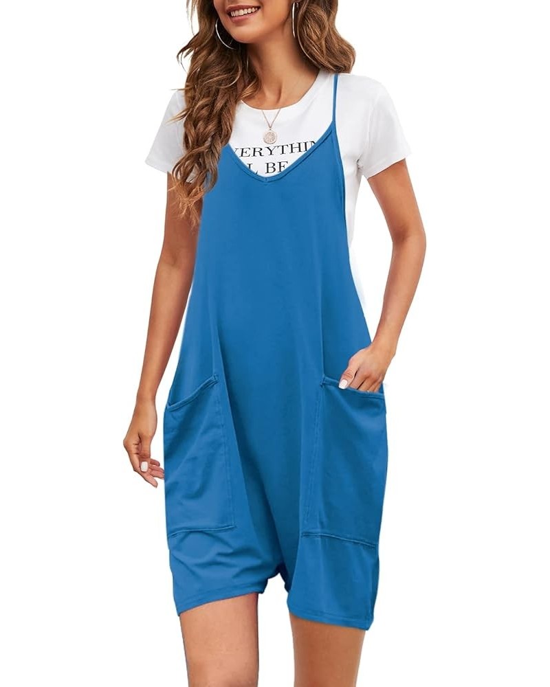 Womens Oversized Sleeveless Rompers Spaghetti Strap Short Jumpsuits with Pocket One Piece Loose Overalls D-bright Blue $12.99...