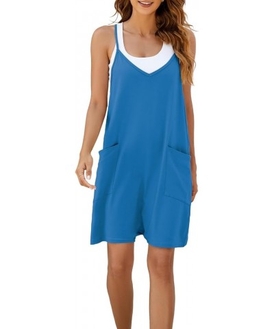 Womens Oversized Sleeveless Rompers Spaghetti Strap Short Jumpsuits with Pocket One Piece Loose Overalls D-bright Blue $12.99...