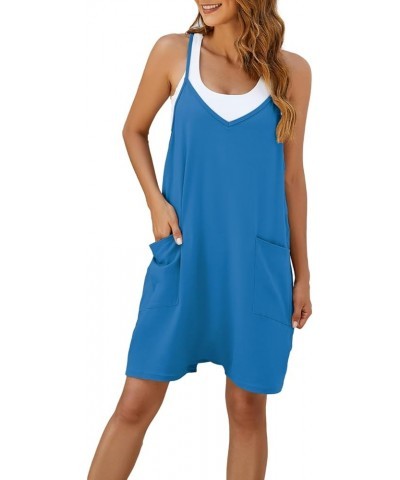 Womens Oversized Sleeveless Rompers Spaghetti Strap Short Jumpsuits with Pocket One Piece Loose Overalls D-bright Blue $12.99...