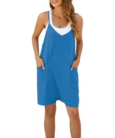 Womens Oversized Sleeveless Rompers Spaghetti Strap Short Jumpsuits with Pocket One Piece Loose Overalls D-bright Blue $12.99...