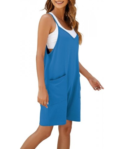 Womens Oversized Sleeveless Rompers Spaghetti Strap Short Jumpsuits with Pocket One Piece Loose Overalls D-bright Blue $12.99...