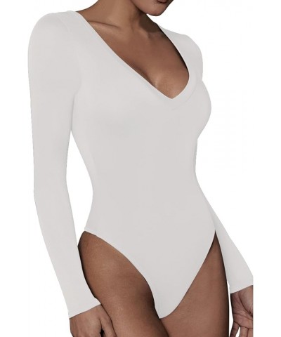 Women's Square Neck Long Sleeve Tops Bodysuit Jumpsuit T Shirt Bodysuit Thong Bottom 002-white $9.81 Lingerie