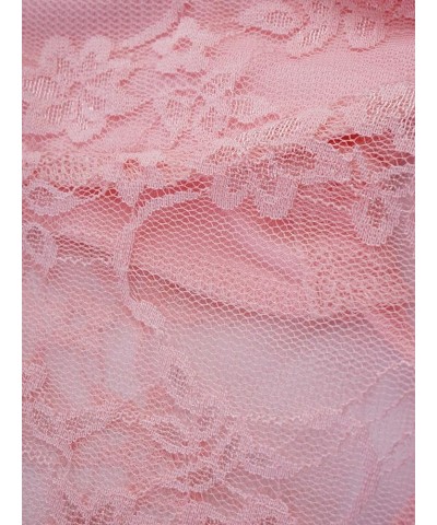 Women's Floral Lace Sheer Strapless Tube Top Tie Back Ruched Party Bandeau Tops Pink $11.00 Tops