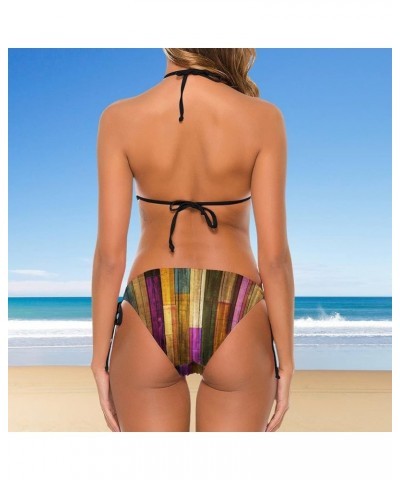 Women 2 PCS Halter Bikini Padded Swimwear Tie Side Triangle Bathing Suit Multi 27 $12.50 Swimsuits