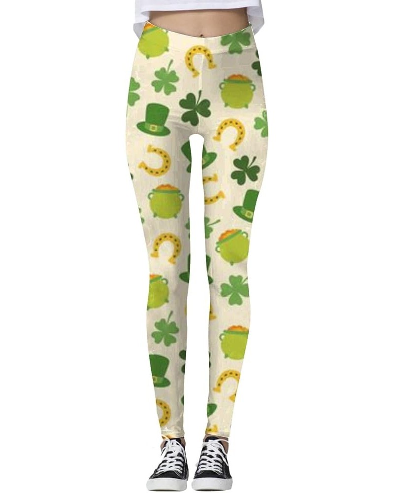 Saint Patricks Day Leggings for Women, Womens Stretchy Pants St Patricks Day Green Clover Leaves Leprechauns Leggings 1b-ag $...