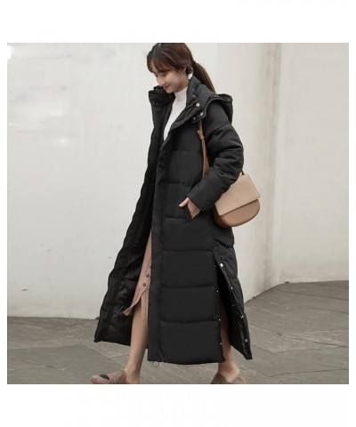 Puffer Jacket Womens Winter Thickened Side Split Long Down Hooded Coats Casual Lightweight Slim Long Sleeve Outerwear Black $...