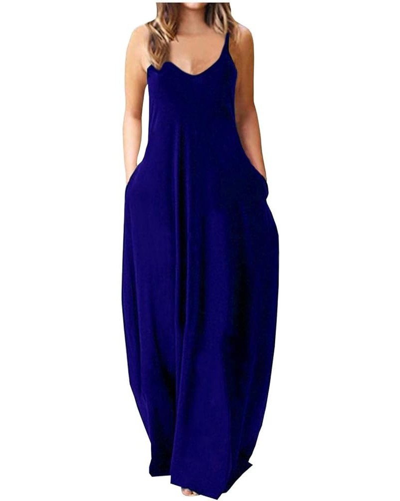 Women's Casual Maxi Dresses Summer Sexy Solid Bodycon Long Dress Floor Length Sleeveless Sundresses Plus Size 02-blue $7.75 D...