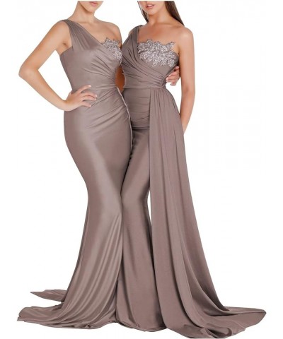 One Shoulder Bridesmaid Dresses for Wedding Satin Mermaid Prom Dress Bodycon Formal Evening Gowns Taupe $33.11 Dresses