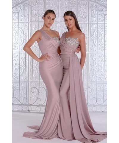 One Shoulder Bridesmaid Dresses for Wedding Satin Mermaid Prom Dress Bodycon Formal Evening Gowns Taupe $33.11 Dresses